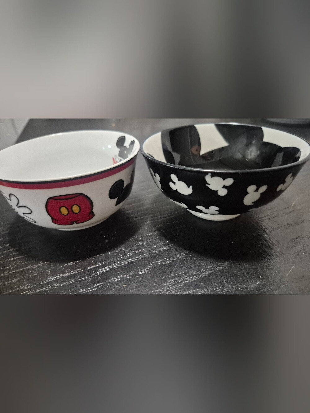 Disney Black and White Mickey Pattern Ceramic Bowls with Red Accent